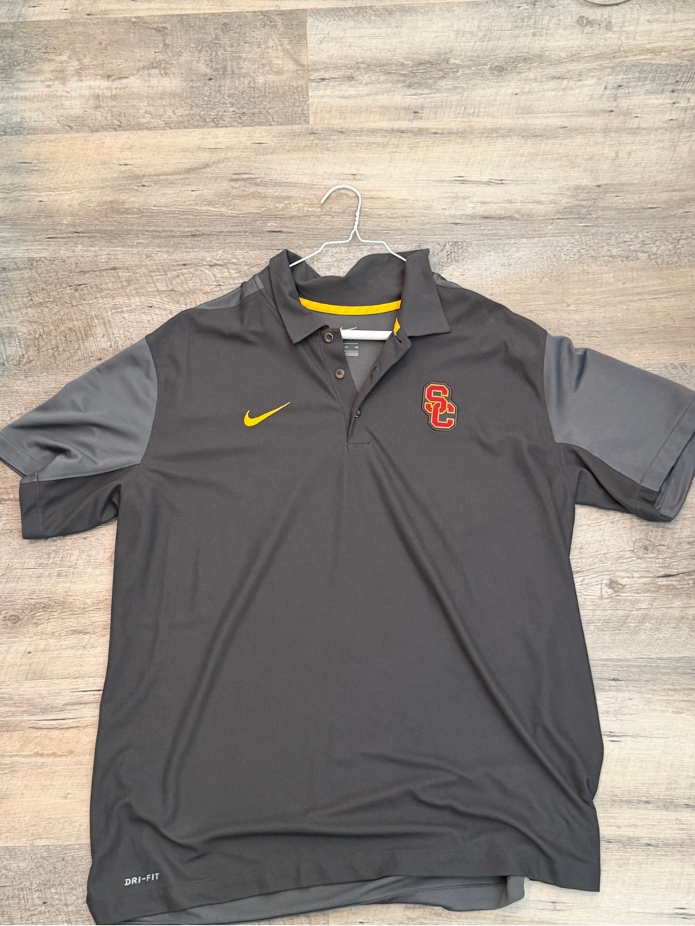 Nike Men's Dark Gray & Gray Polo with Yellow USC Accents